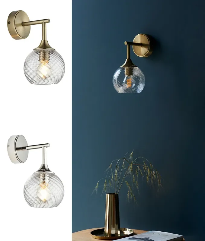 Twisted Swirl Glass Shade Wall Light – Brass or Nickel