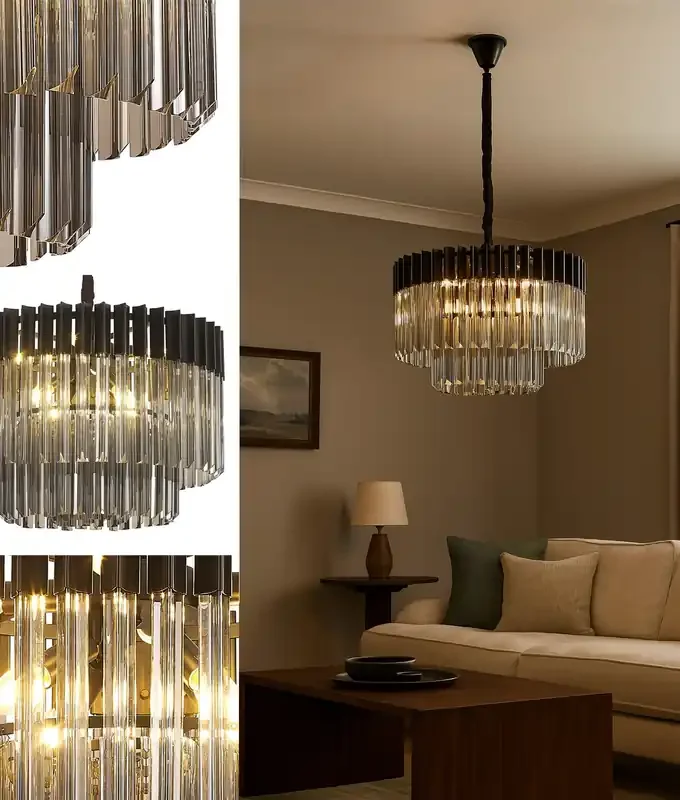 Two-Tier Black & Smoke Sculptured Glass Chandelier – Dia 600mm