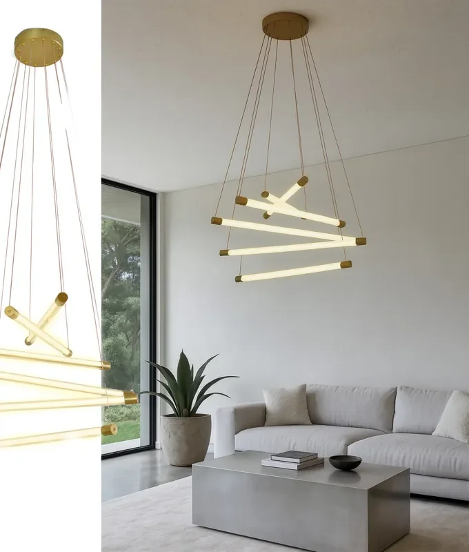 Ultra Modern LED Tubular Hanging Pendant – Brushed Brass