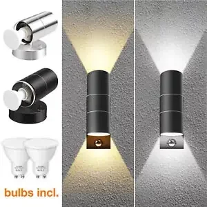 Up Down LED Wall Light PIR Motion Sensor Stainless Steel Lamp, with GU10 Bulbs 3000K 4000K 6000K Adjustable, Outdoor Security Light IP65 Waterproof for Hallway Porch