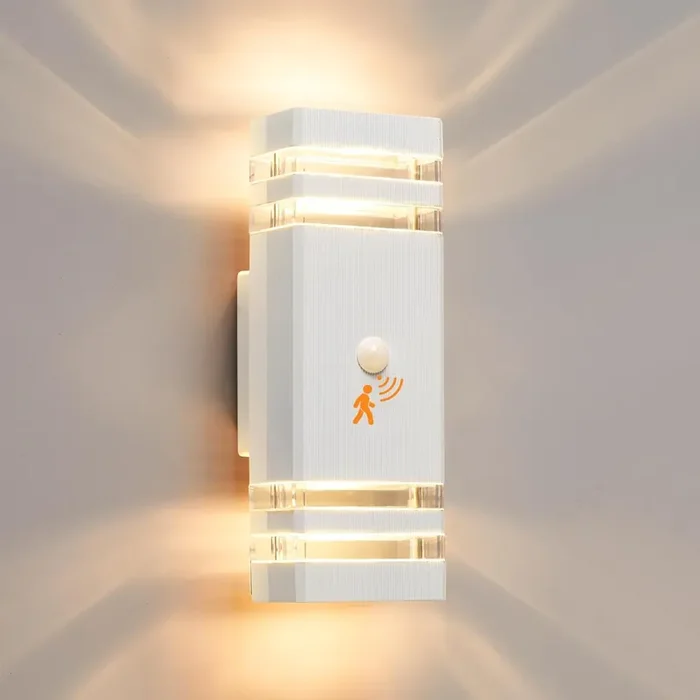 Up Down Outside Lights with Motion Sensor – PIR Outdoor Mains Powered, IP65 Waterproof– GU10 Modern Exterior , White