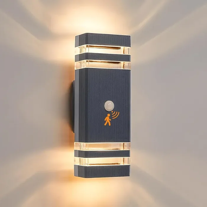 Up Down Outside Wall Light with Motion Sensor – PIR Mains Powered Outdoor LED Sconce, IP65 Waterproof, GU10 Modern Front Door Porch Light in Dark Grey