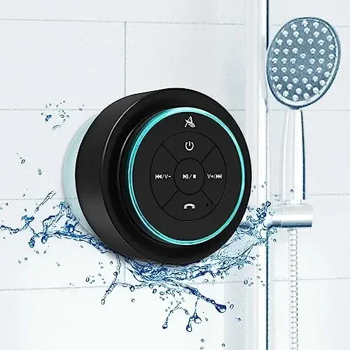 Upgraded Pro Shower Speaker, IPX7 Waterproof Bluetooth Speaker with Suction Cup & Hook Clip, Built-in Mic, Crystal Sound & Deep Bass, 12H Playtime, Portable Wireless Speaker