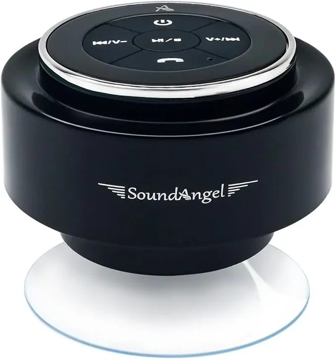 Upgraded Shower Speaker – IPX7 Waterproof Bluetooth Speaker with Suction Cup, Hook Clip, Mic & 12H Playtime – Black Silver