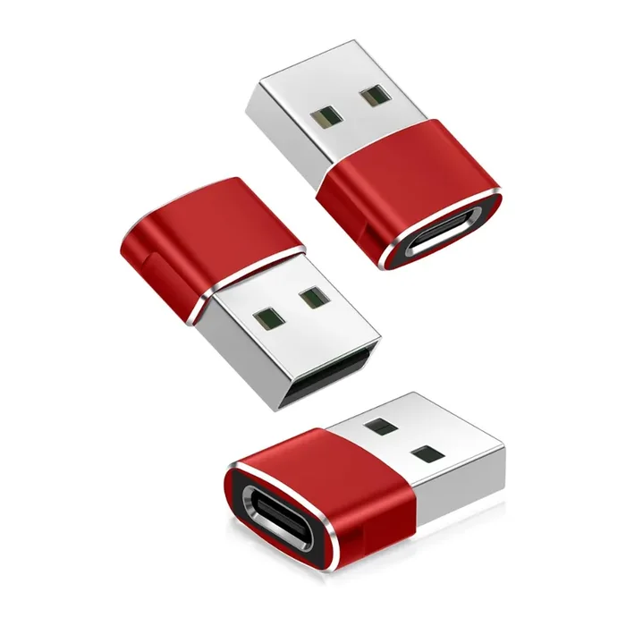 USB-C Female to USB-A Male Adapter (3-Pack) – Type-C to USB Power Converter Plug for Apple iWatch – Red Color