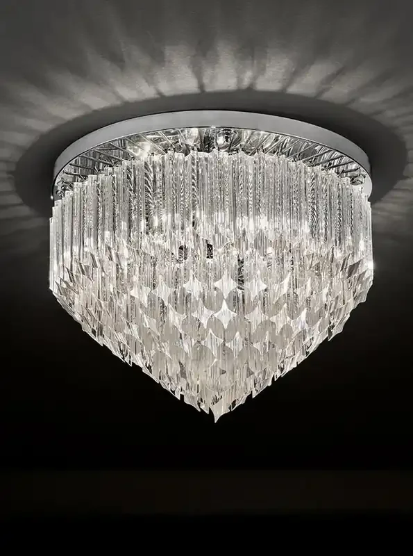 Valentina 6 Light Chrome and Crystal Rods Flush Ceiling Light