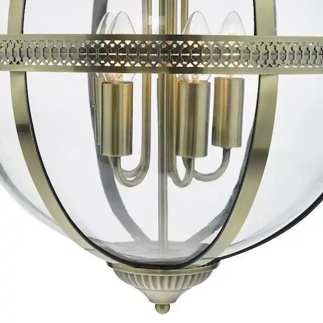 Vanessa 5 Light Antique Brass and Glass Pendant