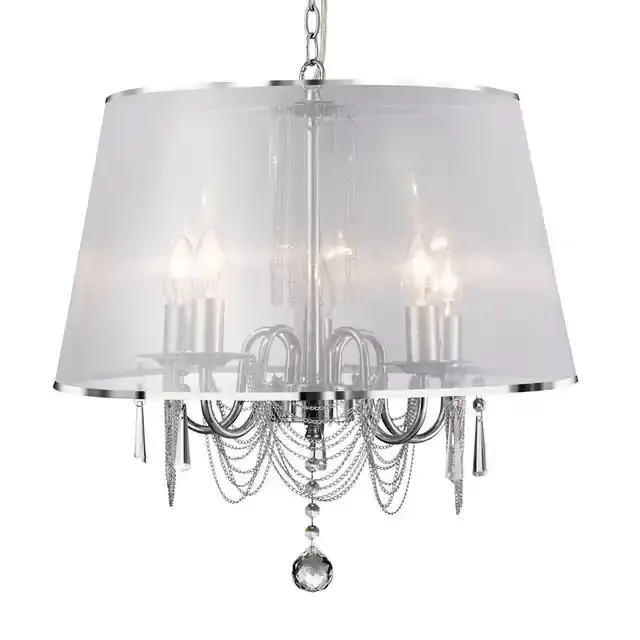 Venetian 5 Light Chrome with Clear Glass and White Viole Shade Pendant Light