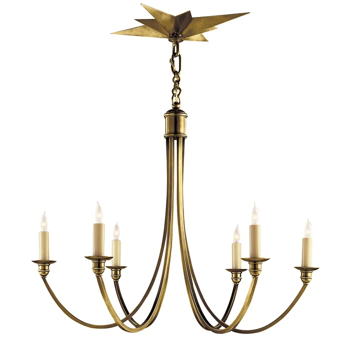 Venetian Six Light Chandelier, Hand-Rubbed Antique Brass