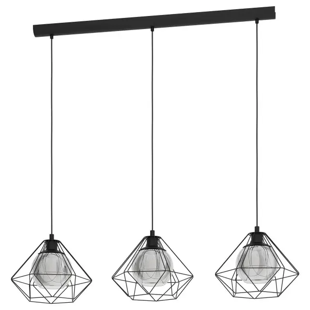 Vernham 3 Light Black with Clear Black Vaporized Glass Shade Bar Pendant Light