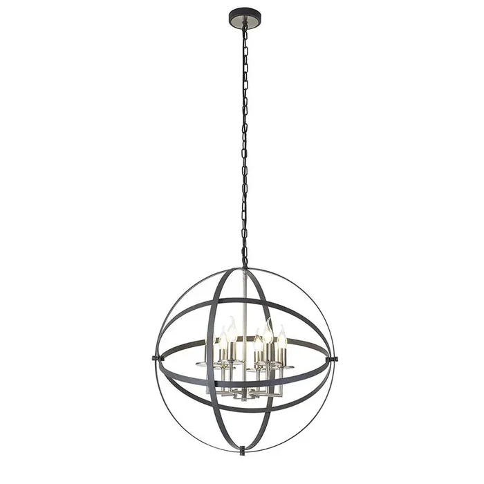 Vesta 6 Arm Ceiling Pendant Light – Graphite and Satin Nickel – Online Lighting