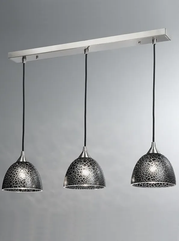 Vetross 3 Light Satin Nickel with Black Crackle Glasses Bar Pendant Light