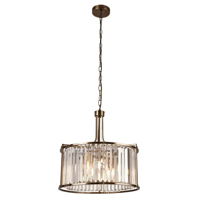 Victoria 5 Light Antique Brass with Clear Crystal Shade Feature Pendant Light