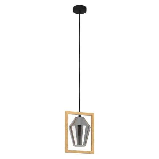 Viglioni Black with Wood Frame and Smoked Glass Pendant Light