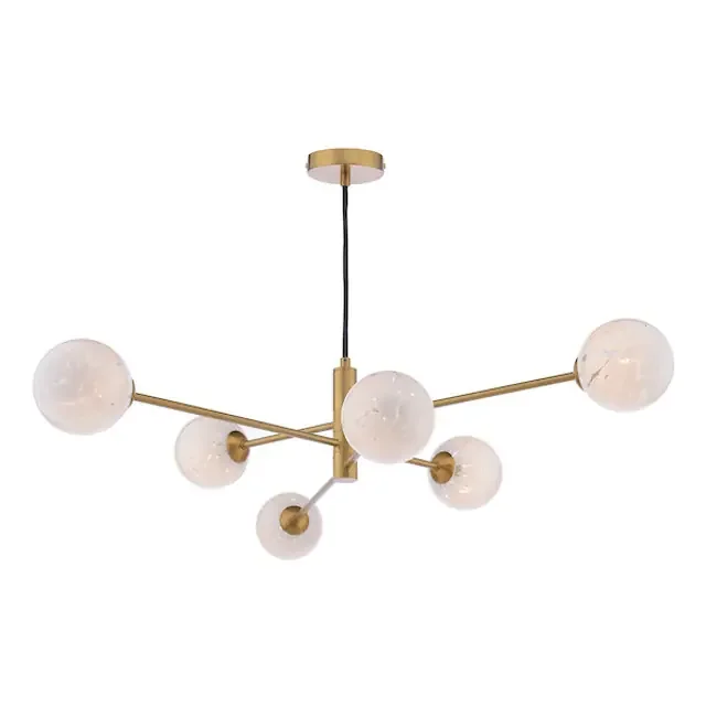 Vignette 6 Light Aged Brass with White Opal Glass Pendant Light