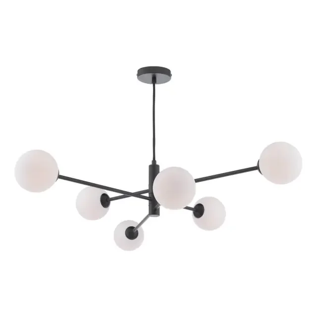 Vignette 6 Light Matt Black with Opal Glass Pendant Light