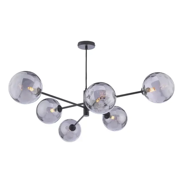 Vignette 6 Light Matt Black with Smoked Glass Pendant Light