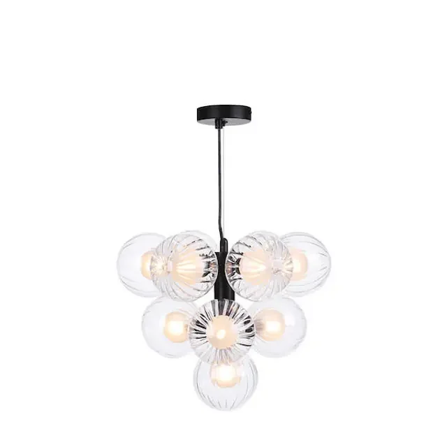 Vine 10 Light Satin Black with Clear and Opal Glass Pendant Light