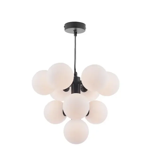 Vine 10 Light Satin Black with Opal Glass Pendant Light