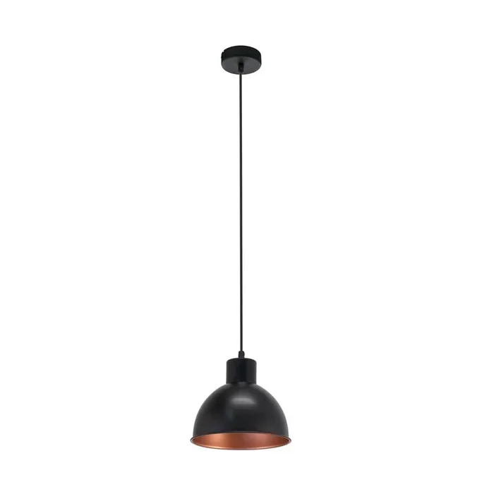 Vintage Black & Copper Inner 1 Lamp Domed Pendant Light