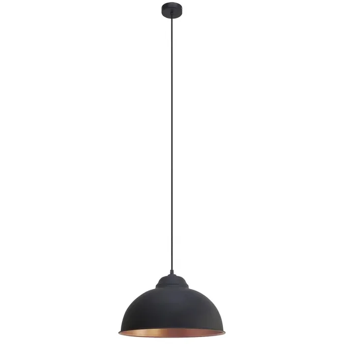 Vintage Black & Copper Inner 1 Lamp Domed Pendant Light