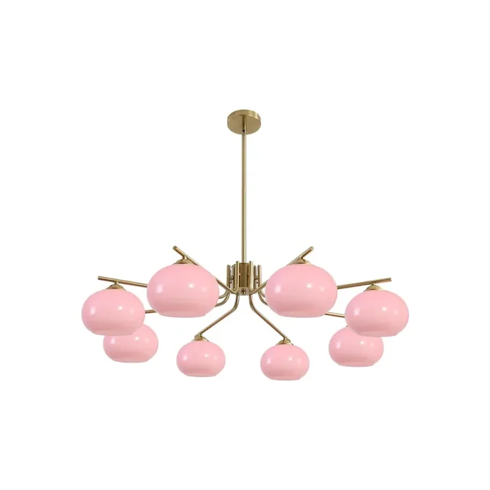 Vintage Pink Glass Sputnik Chandelier 8 Lights Modern Brass Ceiling