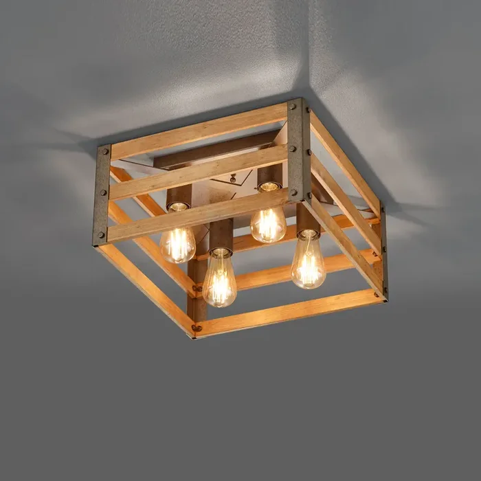 Vintage Style Antique Nickel & Natural Wood Flush Fitting (1542KHA6055)