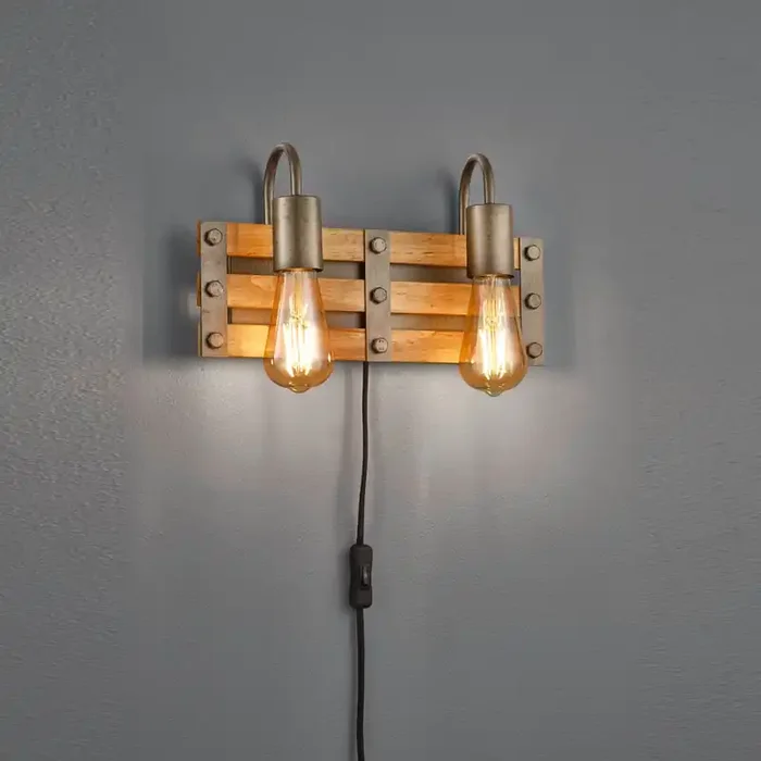 Vintage Style Antique Nickel and Natural Wood Double Wall Bracket (1542KHA2022)