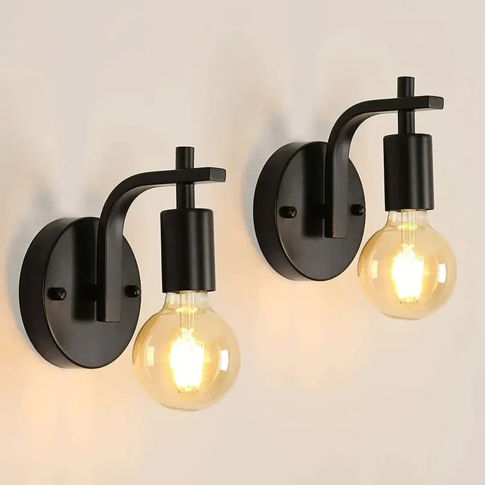 Vintage Wall Lights – Black Retro Indoor Wall Sconces for Bedroom, Living Room – E27 Socket – Matte Forged Iron