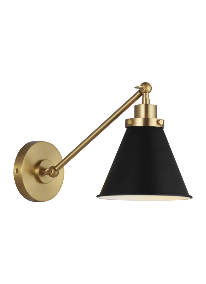 Visual Comfort Studio CW1121MBKBBS Wellfleet One Light Wall Sconce, Midnight Black and Burnished Brass