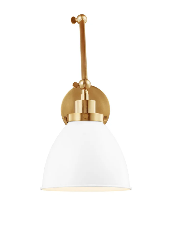 Visual Comfort Studio CW1161MWTBBS Wellfleet One Light Wall Sconce, Matte White and Burnished Brass