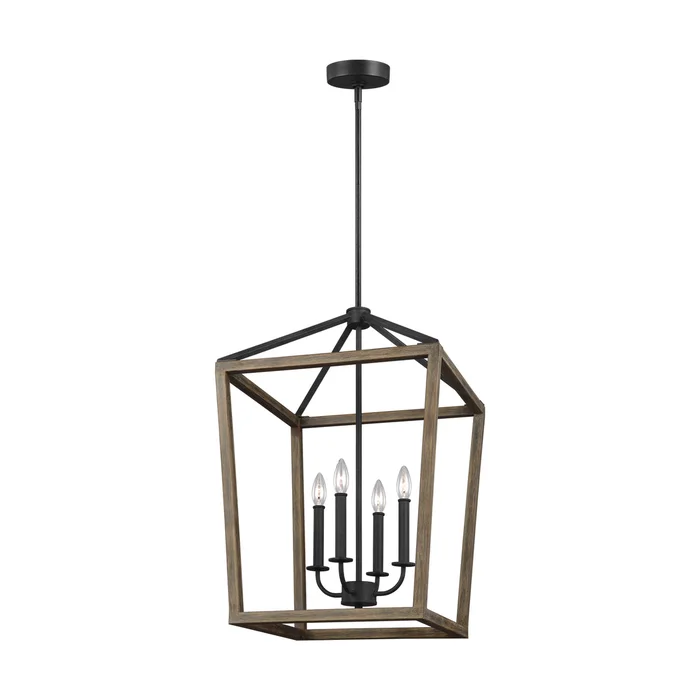 Visual Comfort Studio F3191/4WOW/AF Gannet Four Light Chandelier, Weathered Oak Wood / Antique Forged Iron