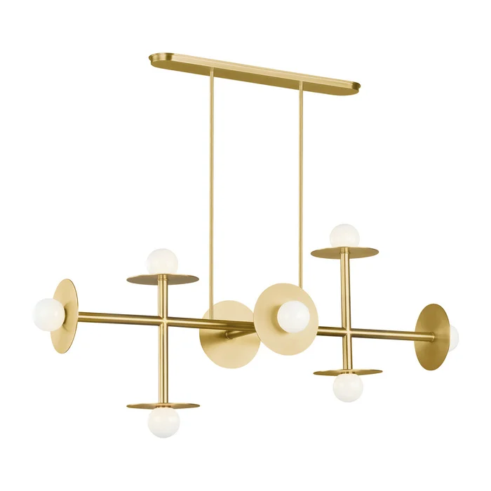 Visual Comfort Studio KC1008BBS Nodes Eight Light Linear Chandelier, Burnished Brass