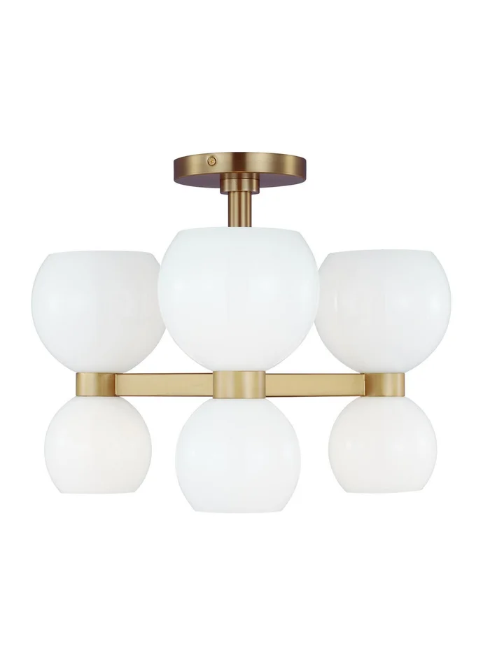 Visual Comfort Studio KSF1036BBSMG Londyn Six Light Semi Flush Mount, Burnished Brass with Milk White Glass