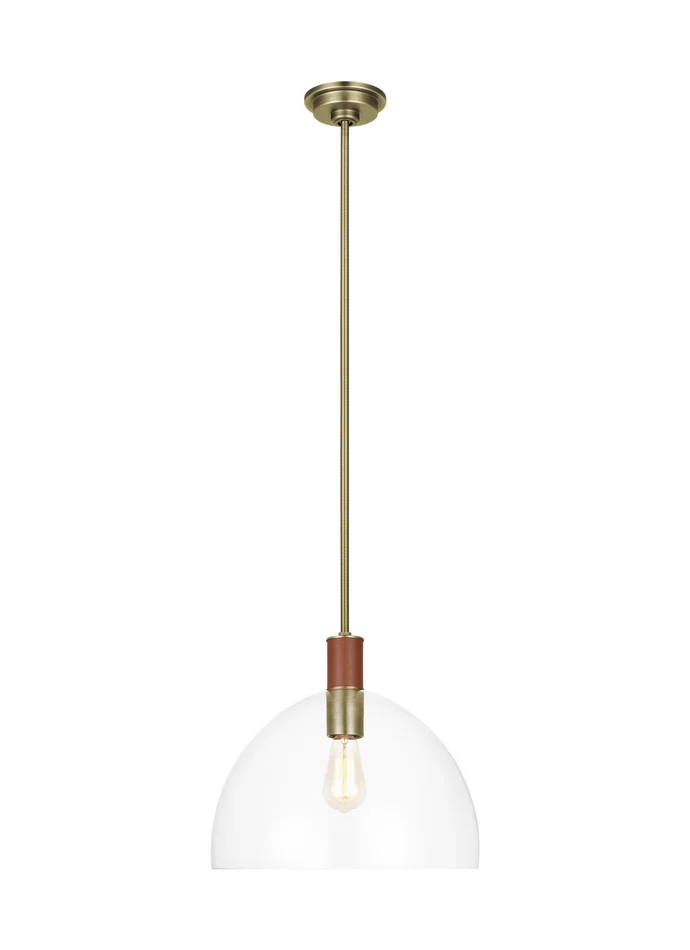 Visual Comfort Studio LP1061TWBCG Hadley One Light Pendant, Time Worn Brass