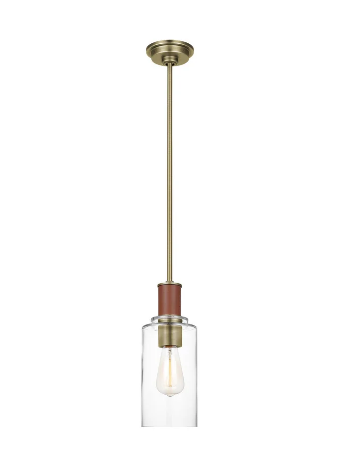Visual Comfort Studio LP1071TWBCG Hadley One Light Pendant, Time Worn Brass