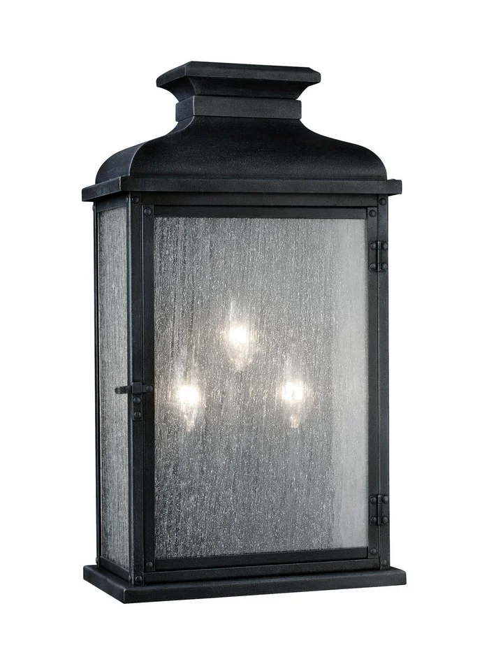 Visual Comfort Studio OL11104DWZ Pediment Three Light Lantern, Dark Weathered Zinc