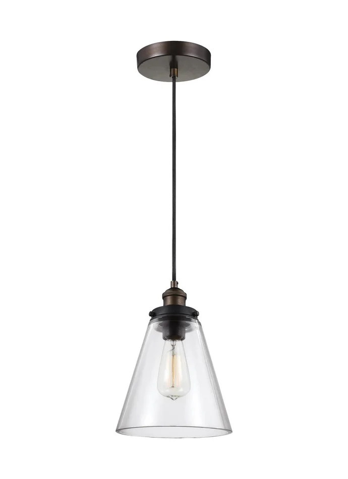 Visual Comfort Studio P1347PAGB/DWZ Baskin One Light Pendant, Painted Aged Brass / Dark Weathered Zinc