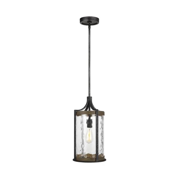 Visual Comfort Studio P1511DWK/SGM Angelo One Light Pendant, Distressed Weathered Oak / Slate Grey Metal