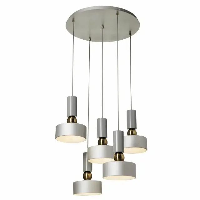Void 5 Light Grey with Brass Detail Cluster Pendant Light