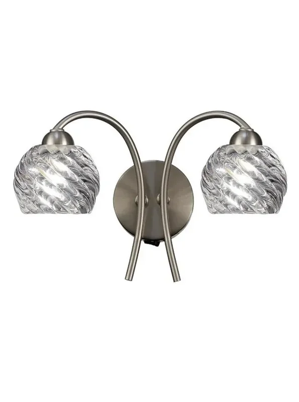 Vortex 2 Light Satin Nickel with Swirl Glass Wall Light