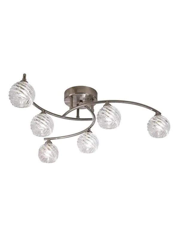Vortex 6 Light Satin Nickel with Swirl Glass Semi Flush Ceiling Light