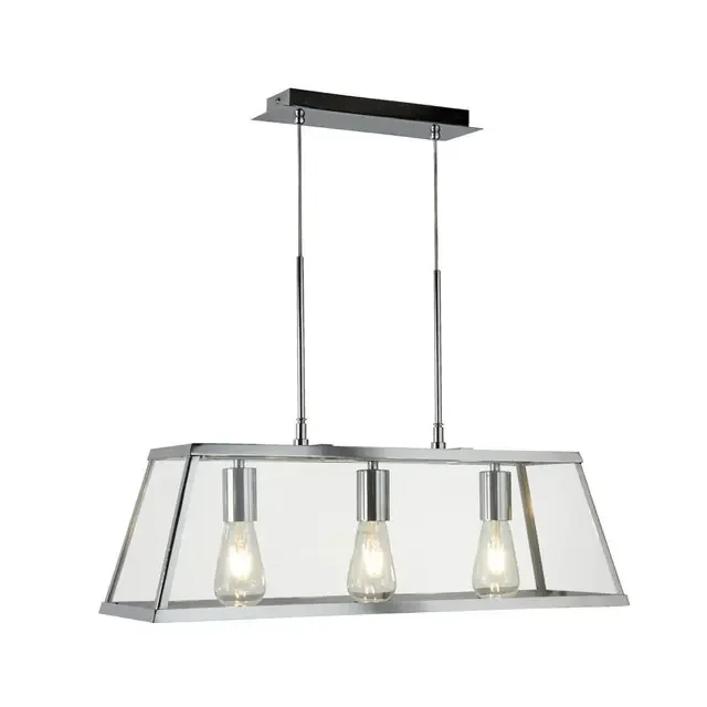 Voyager 3 Light Chrome and Clear Glass Lantern Bar Pendant Light
