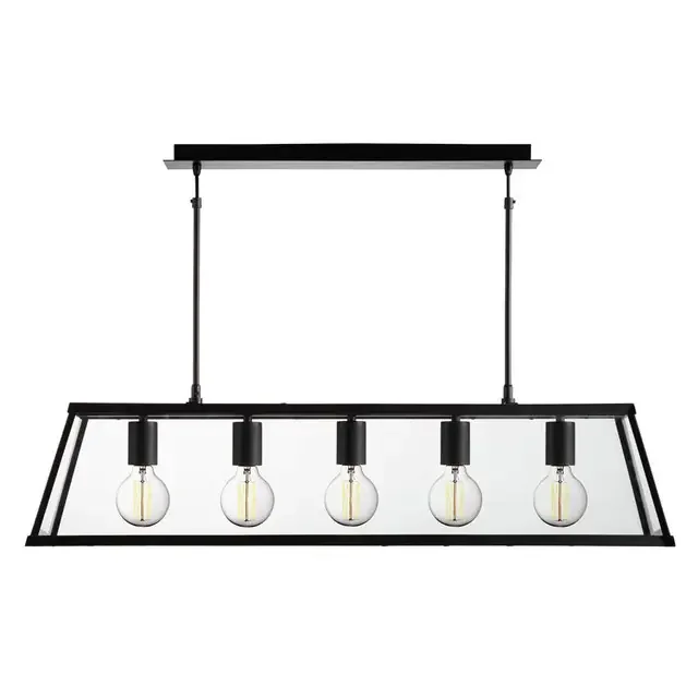 Voyager 5 Light Matt Black and Clear Glass Lantern Bar Pendant Light