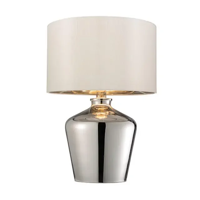 Waldorf Chrome Glass and Ivory Fabric Shade Table Lamp