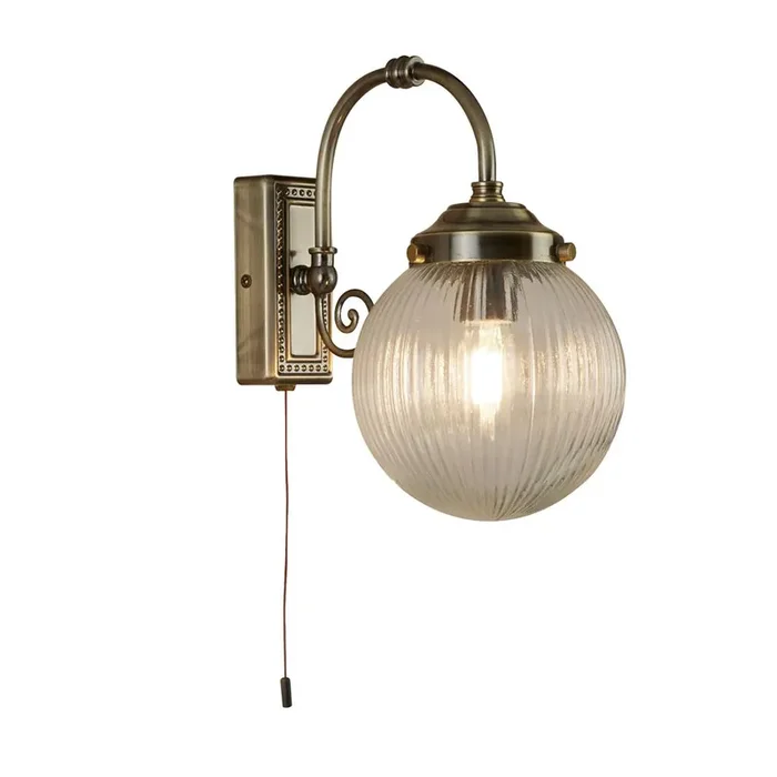 Wall Light – Antique Brass & Clear Globe Shade – IP44 (0483BEL3259AB)