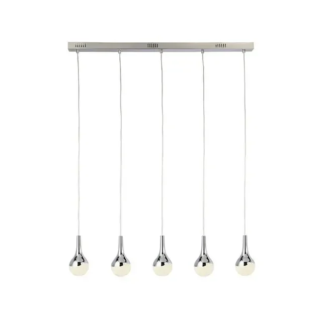 Wave Teardrop 5 Light Chrome with Crushed Ice Glass LED Bar Pendant Light