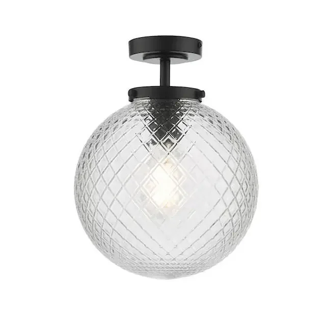 Wayne Matt Black Opal Glass IP44 Bathroom Ceiling Light