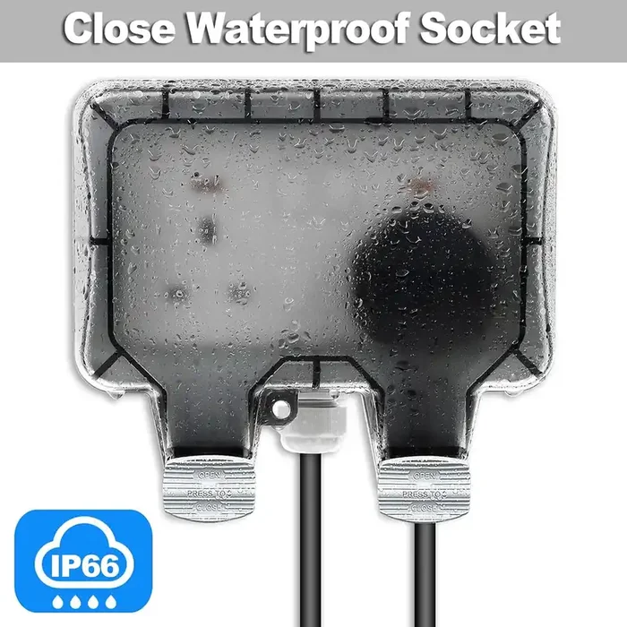 Weatherproof Outdoor Socket, Double Socket IP66 Waterproof 13 Amp Switched Wall Electrical Outlet with 3M Extension Lead, 2 Gang Power Socket for Garden, Garage, Patio, Workshop