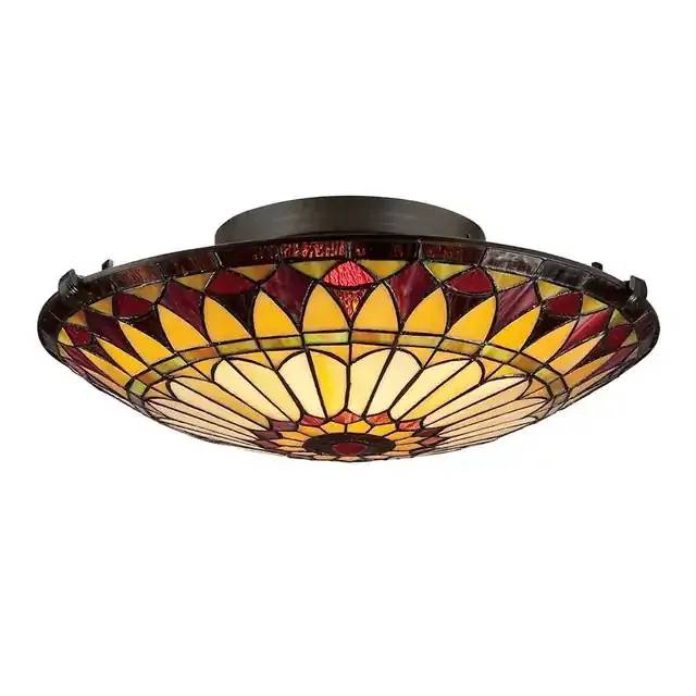 West End 2 Light Vintage Bronze Tiffany Flush Ceiling Light
